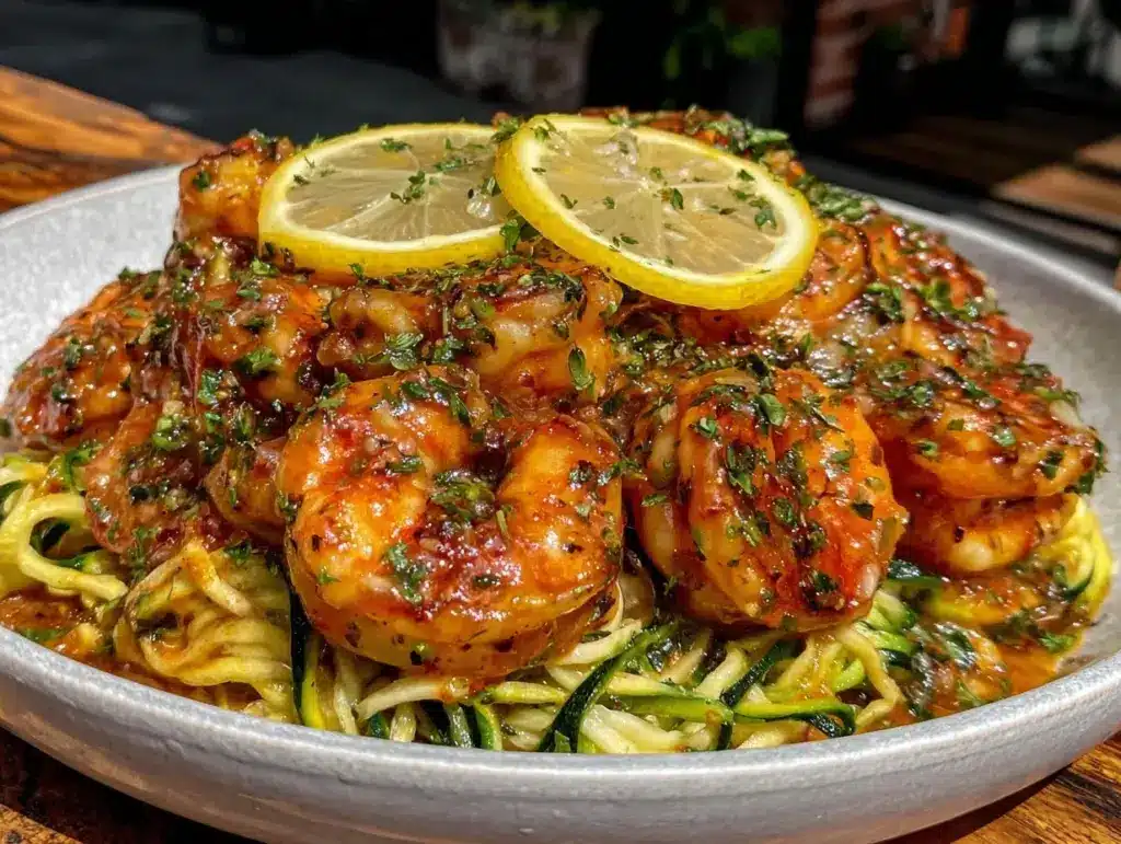 lemon garlic shrimp zoodle bowl - featured image
