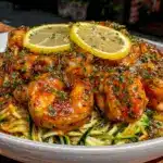 lemon garlic shrimp zoodle bowl - featured image