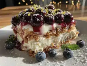 no bake blueberry lemon icebox cake - featured image