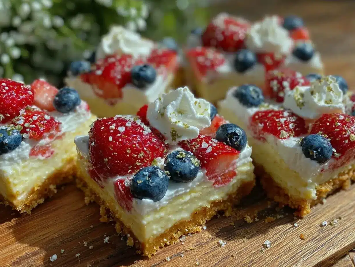 no-bake flag berry cheesecake bars preparation steps