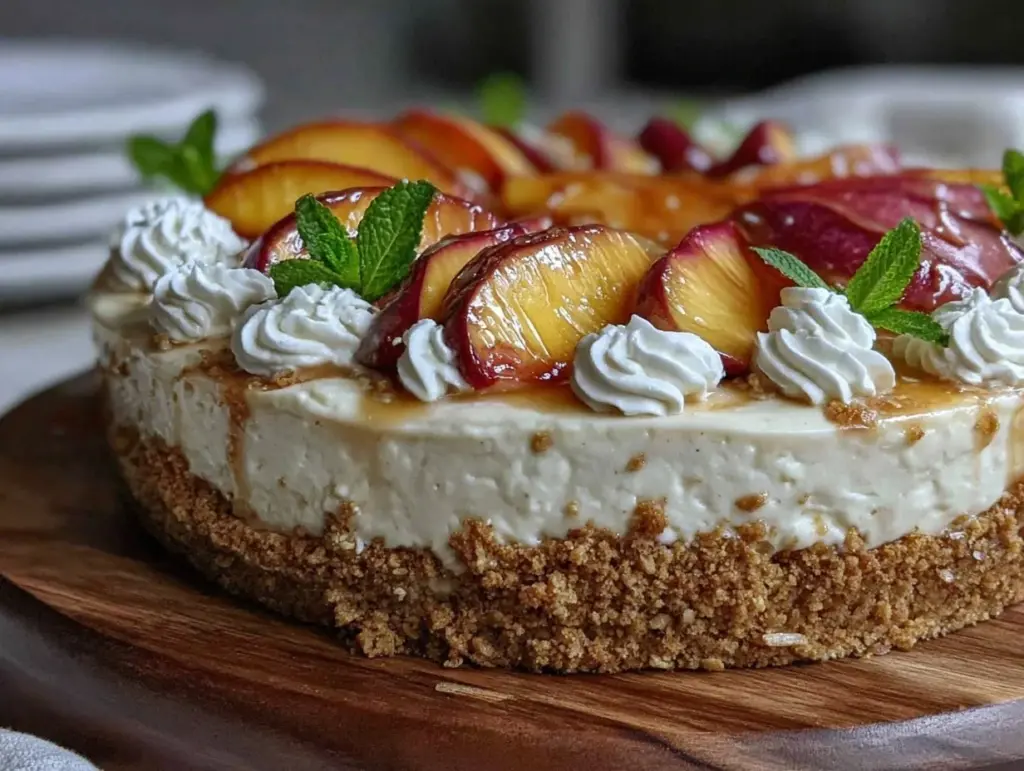 no bake peach cream cheese pie - featured image