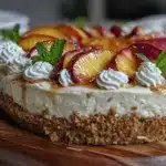 no bake peach cream cheese pie - featured image