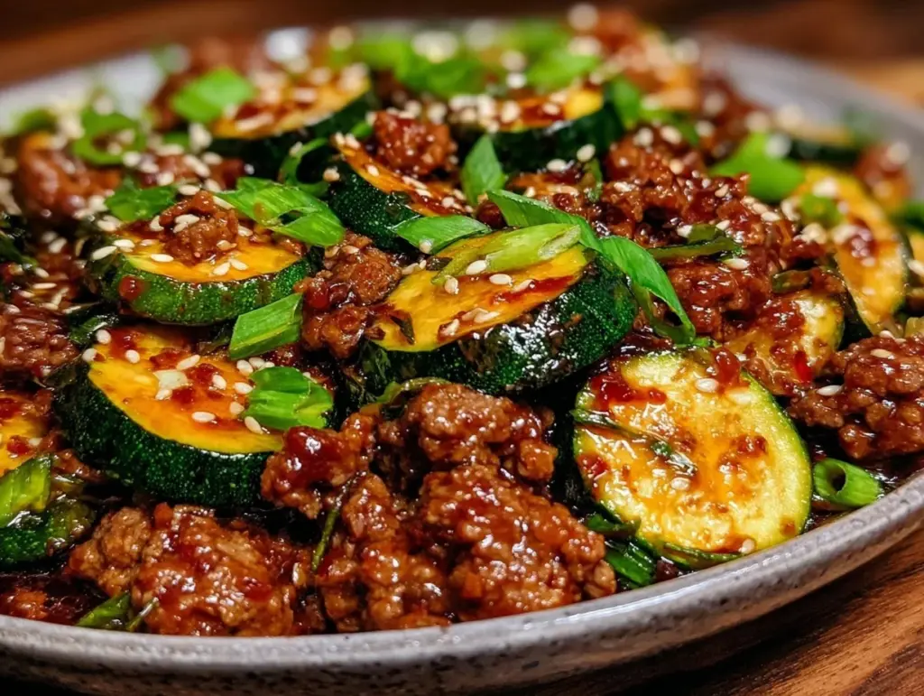 one-skillet ground beef and zucchini stir fry - featured image