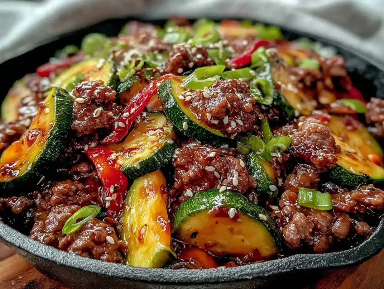 one-skillet ground beef and zucchini stir fry preparation steps