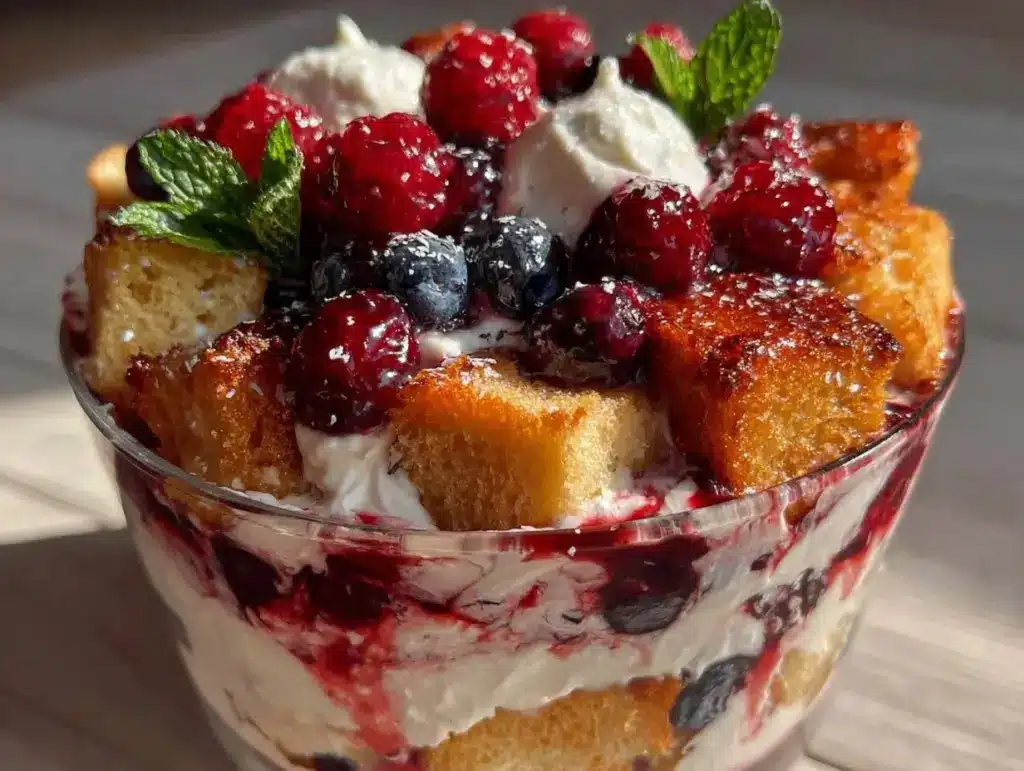 red white blue berry trifle - featured image