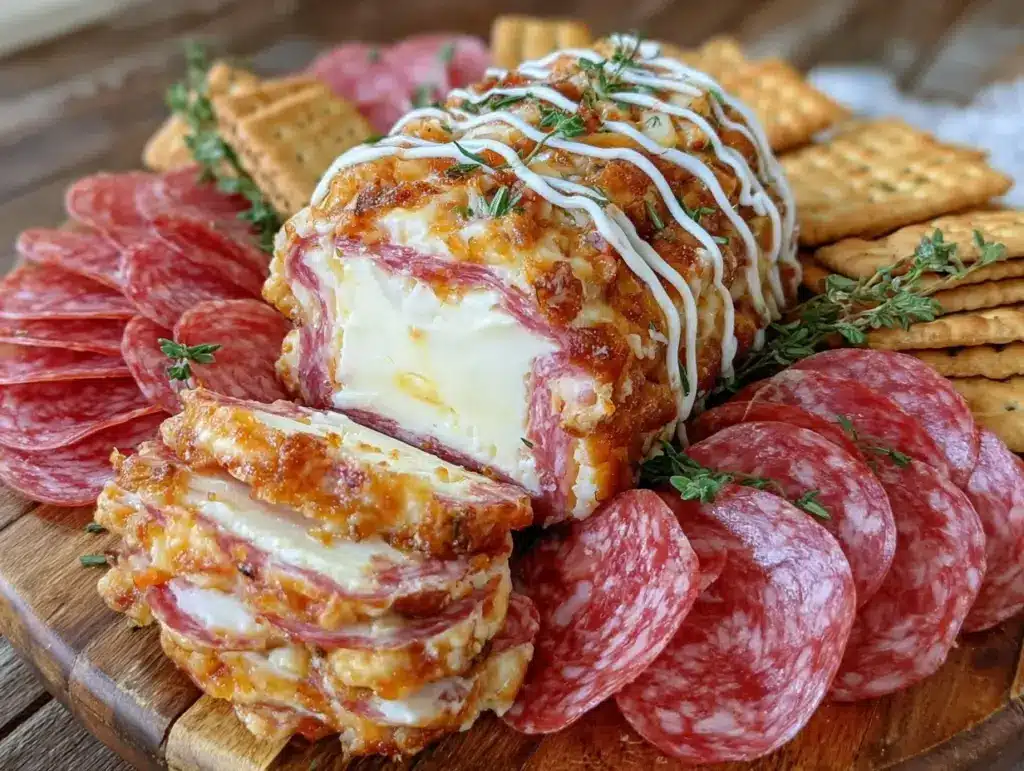 smoked cream cheese football charcuterie board - featured image