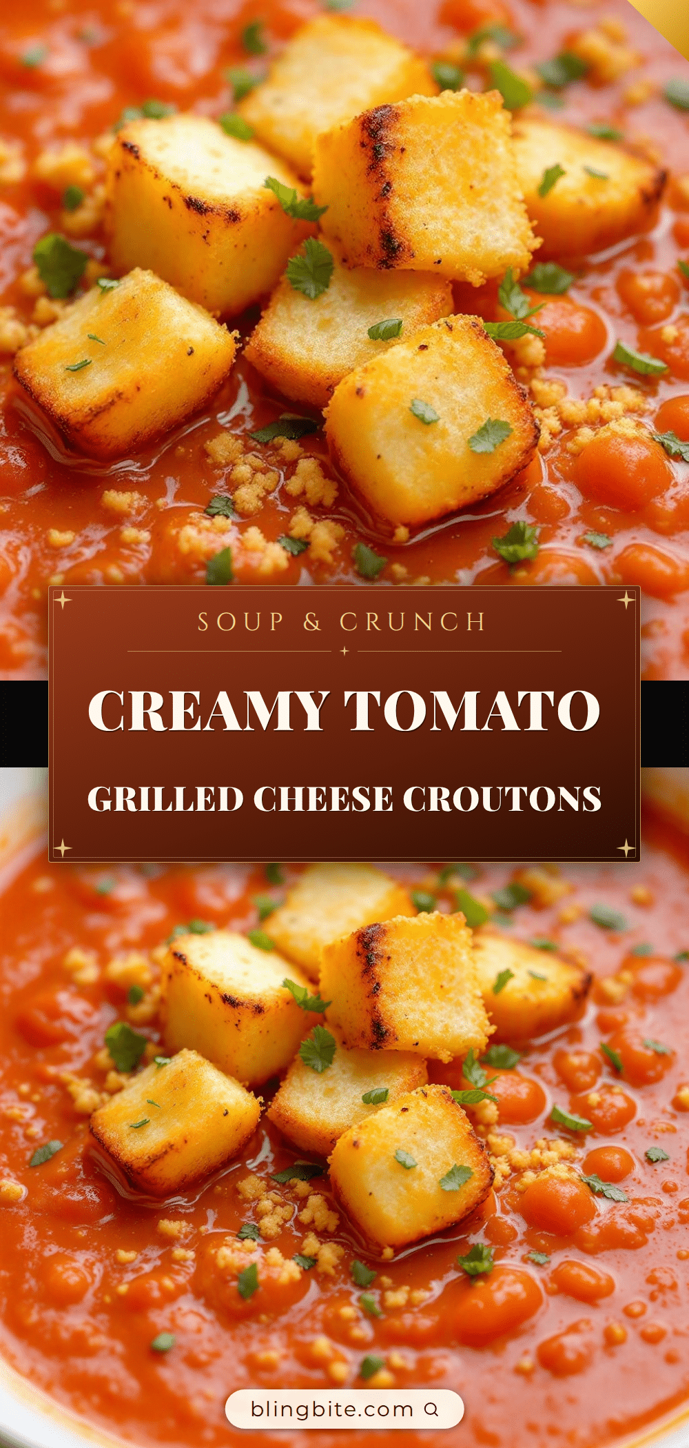 creamy tomato soup with grilled cheese croutons recipe