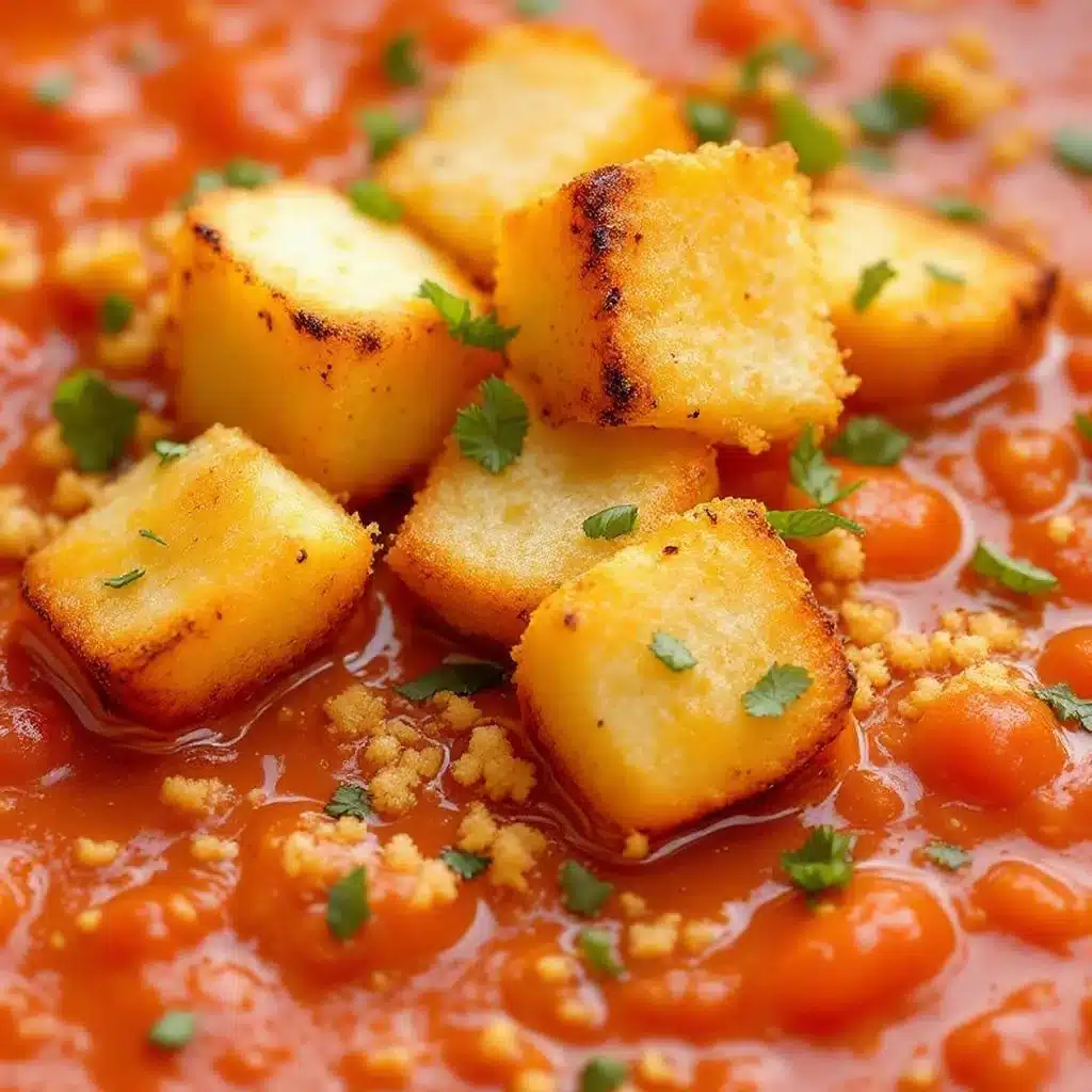 creamy tomato soup with grilled cheese croutons - featured image