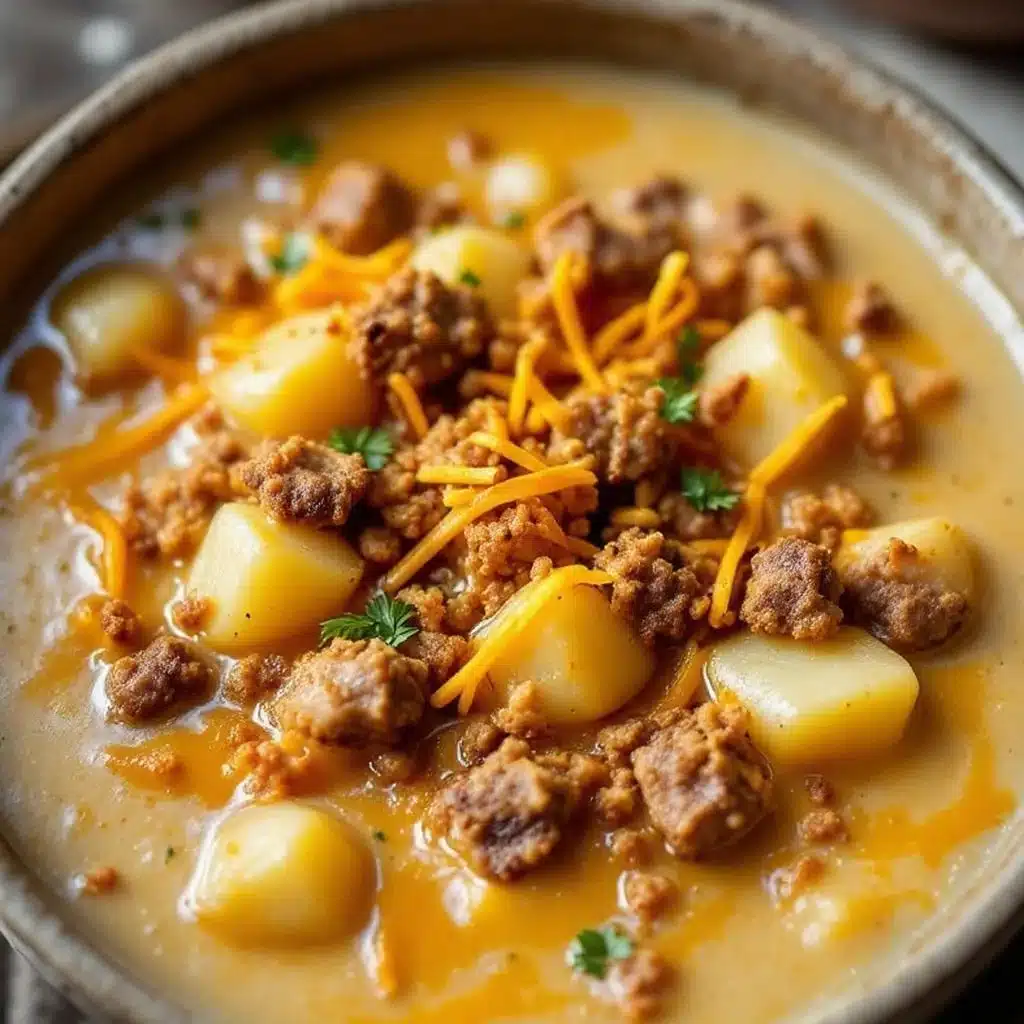 easy cheeseburger potato soup - featured image