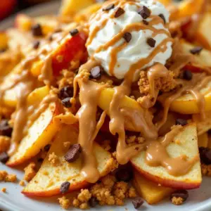 peanut butter apple nachos - featured image