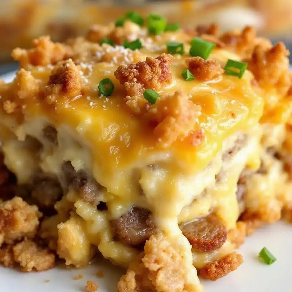 cheesy sausage hash brown breakfast casserole - featured image
