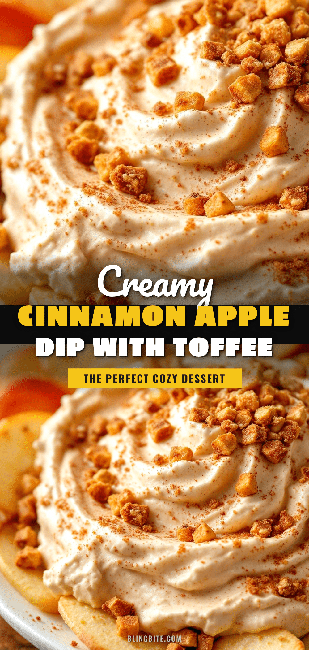 creamy cinnamon apple dip with toffee bits recipe