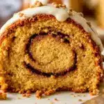 creamy cinnamon roll pumpkin cake with cream cheese icing - featured image