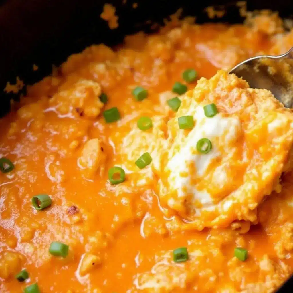 creamy crockpot buffalo chicken dip - featured image
