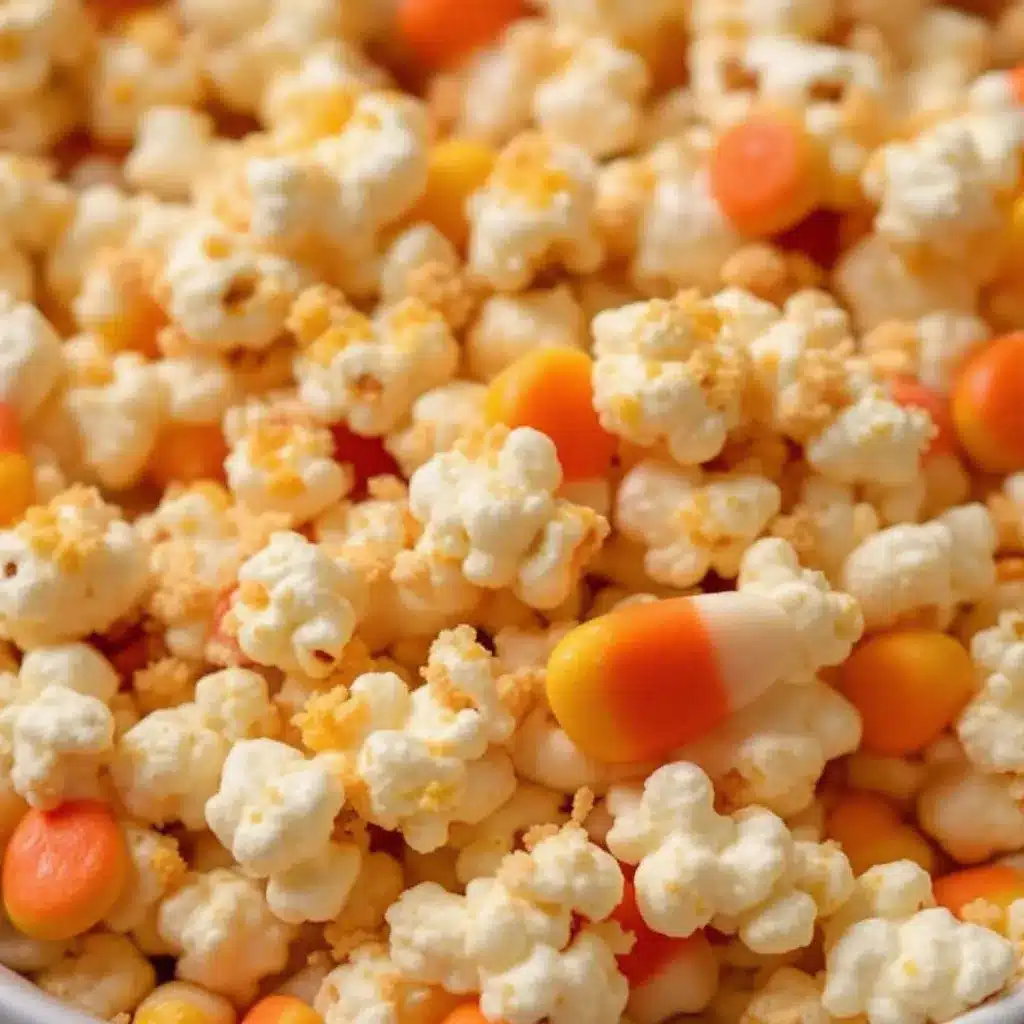 creamy white chocolate candy corn popcorn mix preparation steps