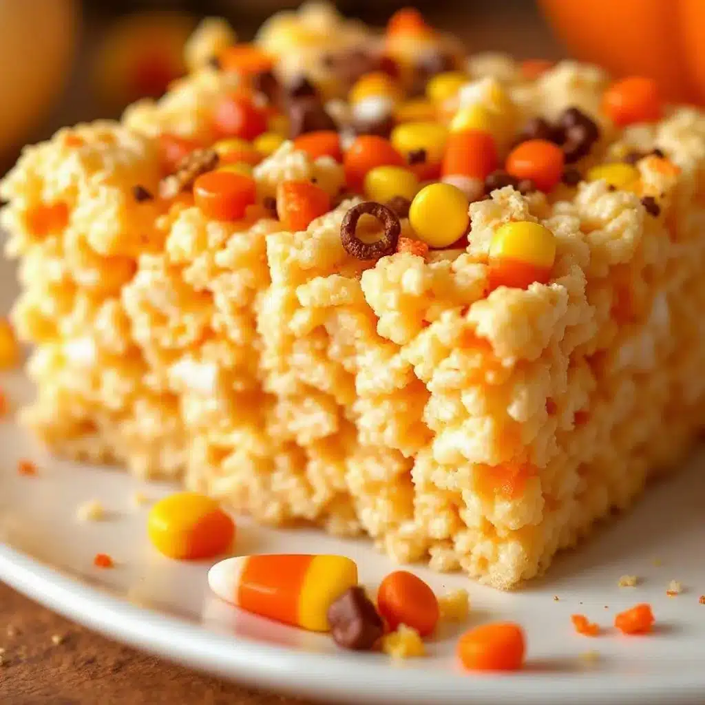 crispy chewy candy corn rice krispie treats - featured image