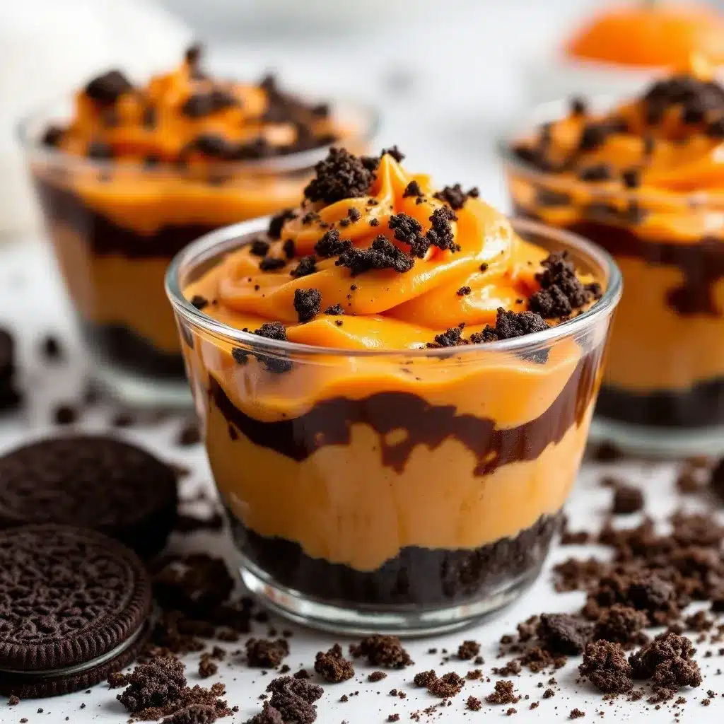 Crispy Oreo Dirt Pumpkin Pudding Cups preparation steps