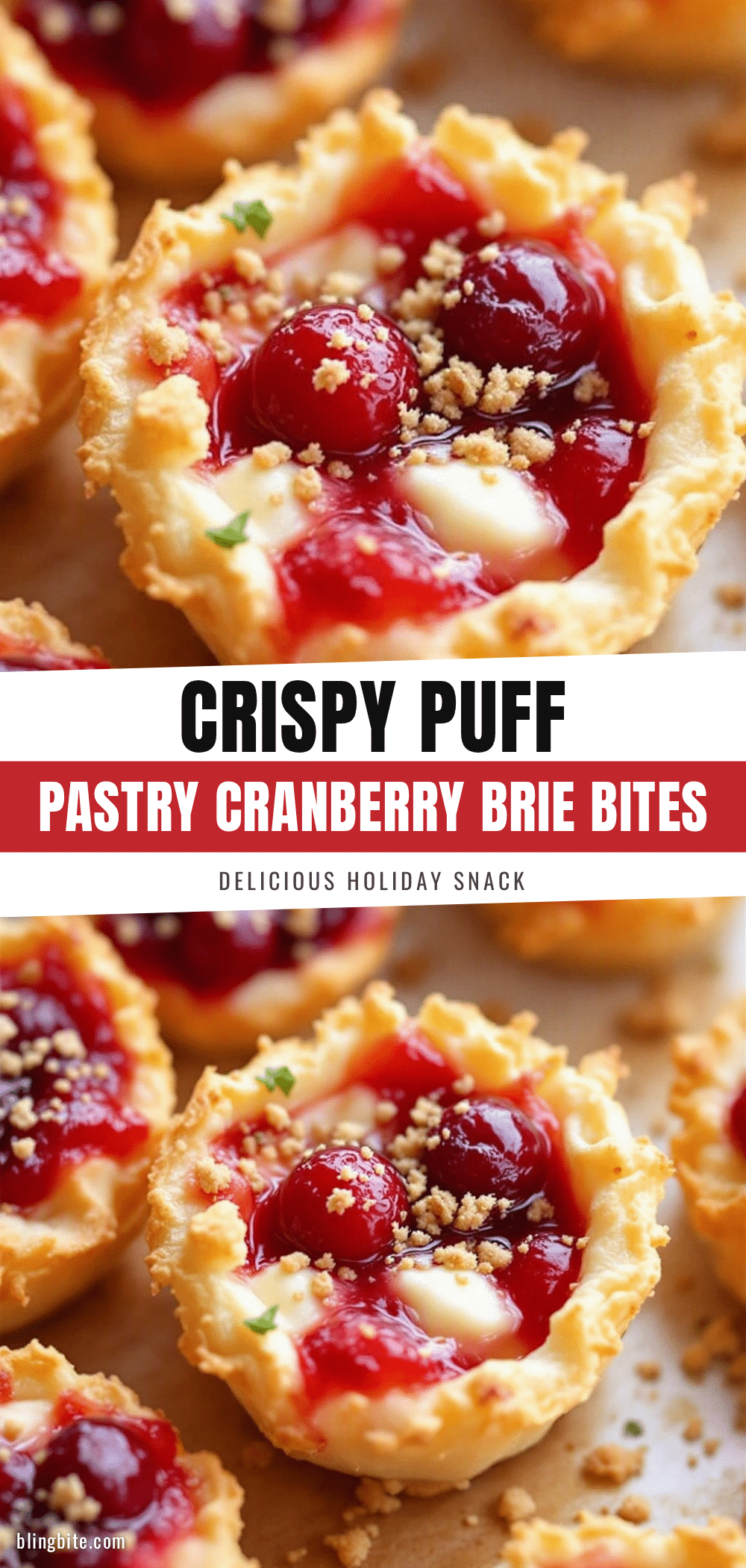 Crispy Puff Pastry Cranberry Brie Bites recipe