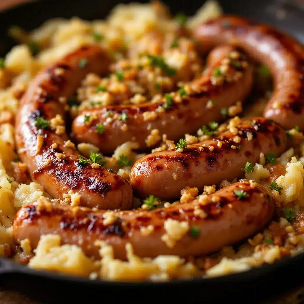 german bratwurst and sauerkraut skillet preparation steps