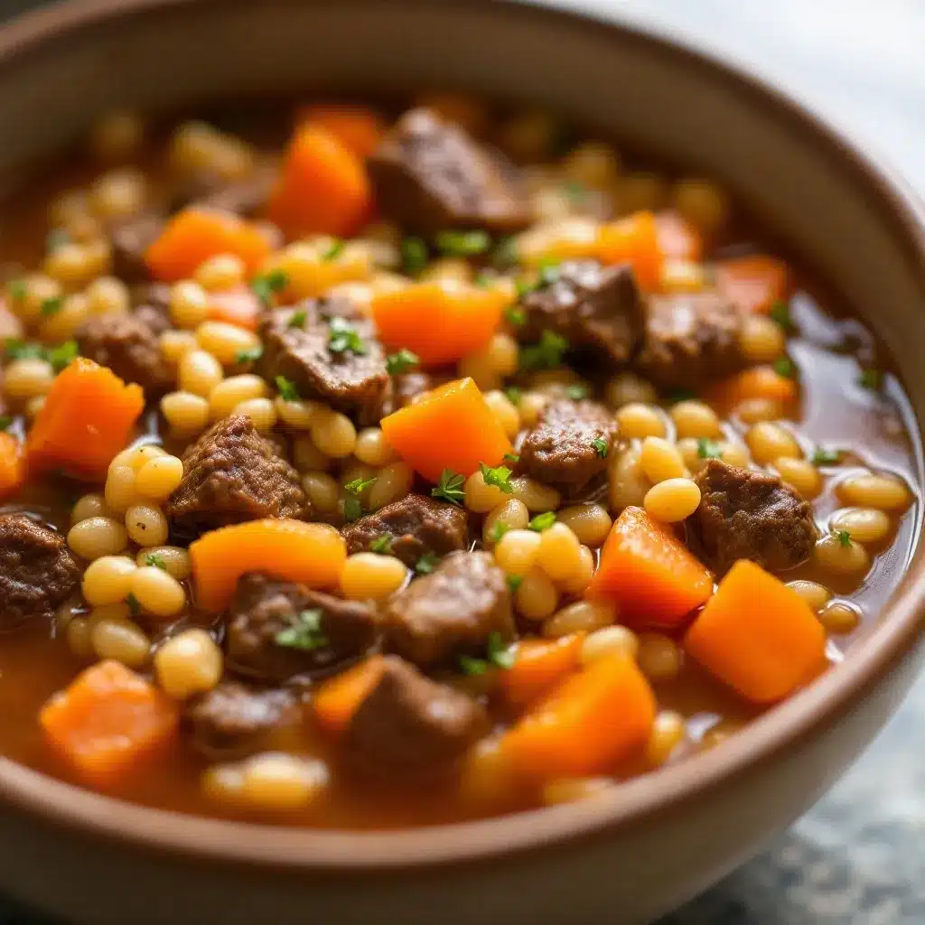 slow cooker beef vegetable barley soup preparation steps