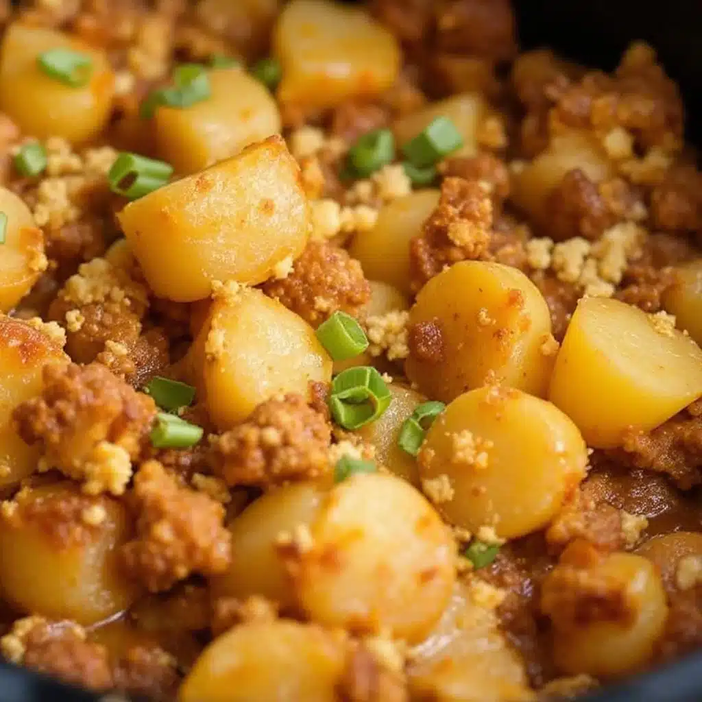 slow cooker ground beef and potato casserole - featured image