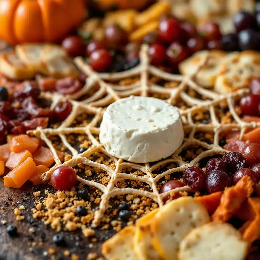 Spooky Halloween Charcuterie Spider Web Board preparation steps