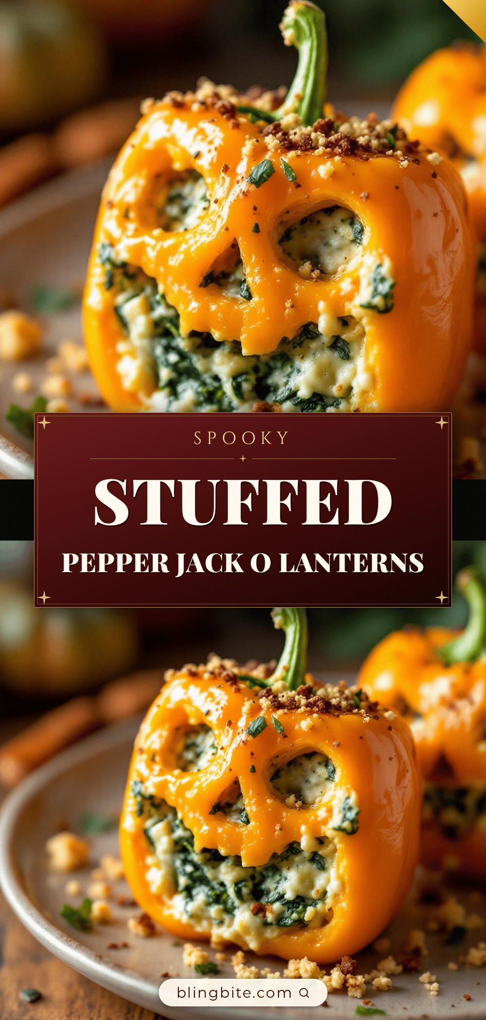 Spooky Spinach Dip Stuffed Peppers recipe