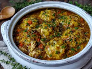 lighter slow cooker chicken and dumplings - featured image