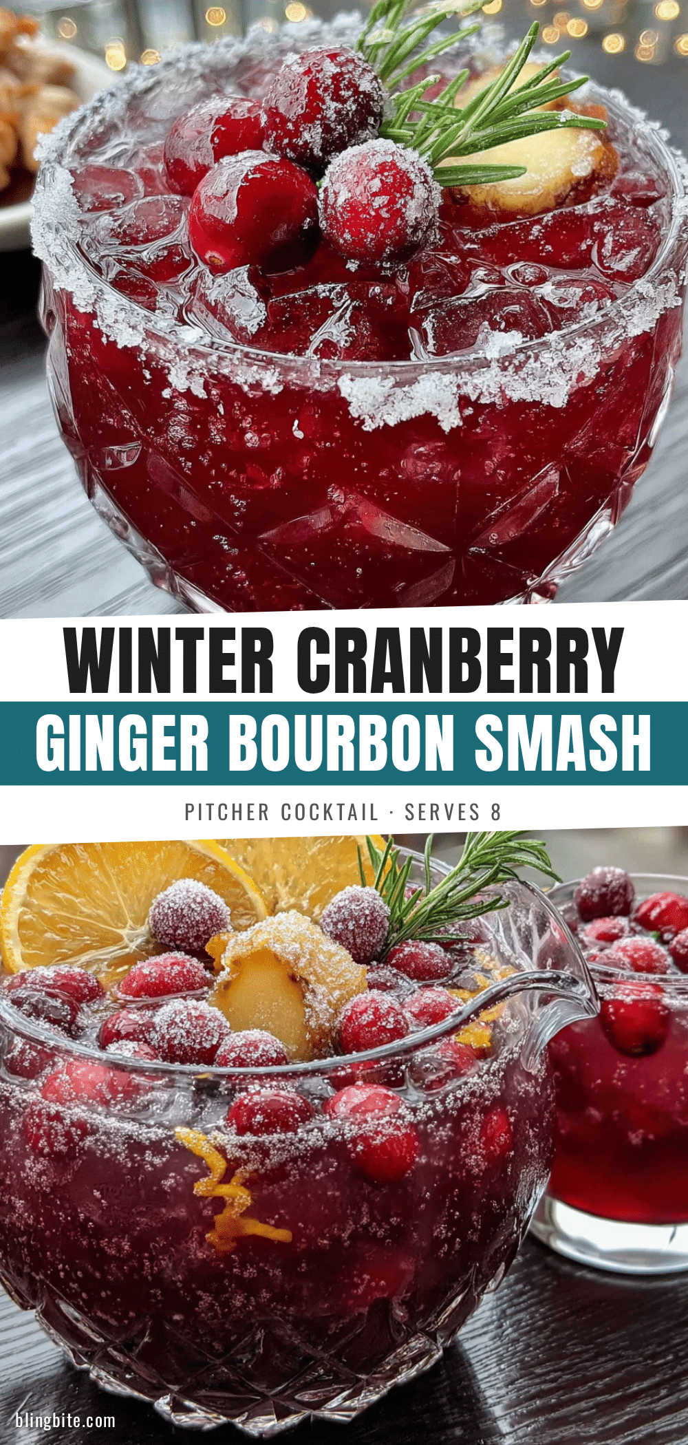 winter cranberry ginger bourbon smash pitcher recipe